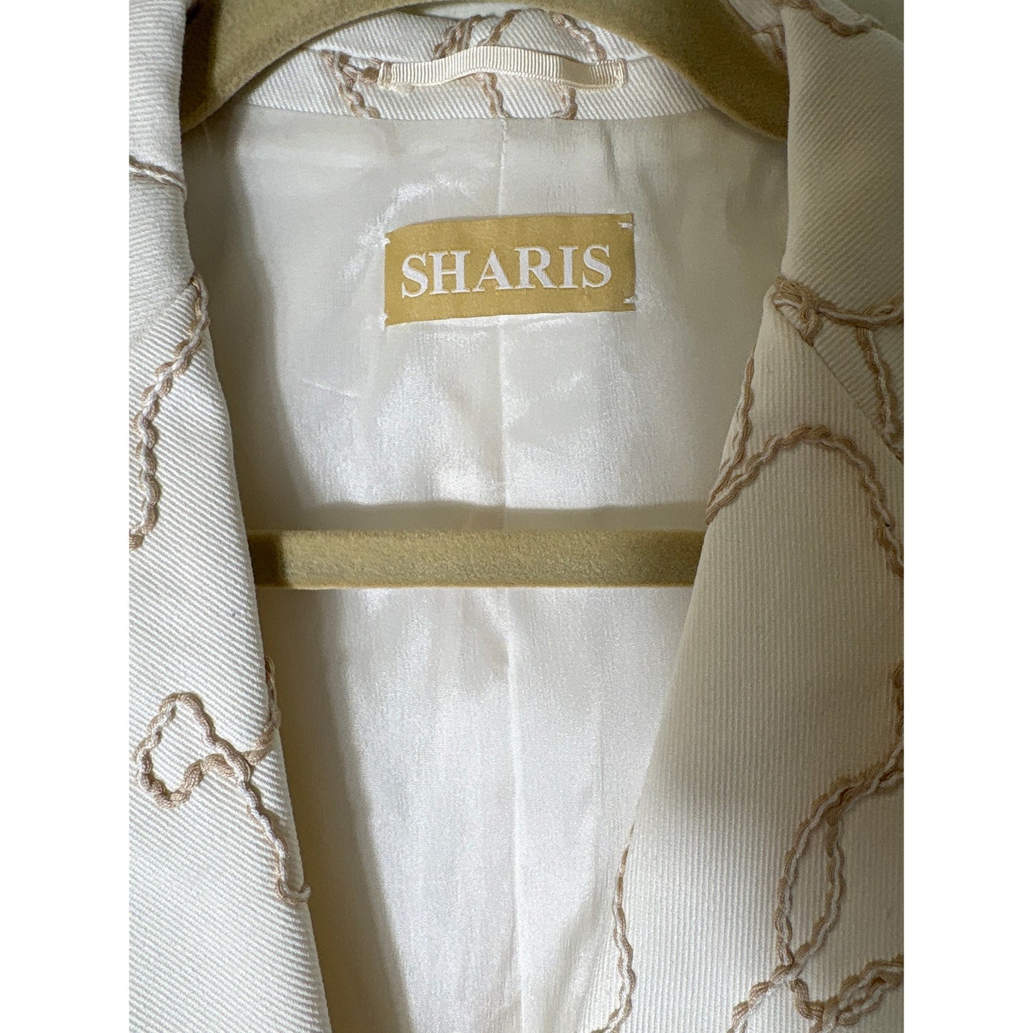 Sharis Off White with Tan Rope Long Sleeve One Button Blazer Sz 46