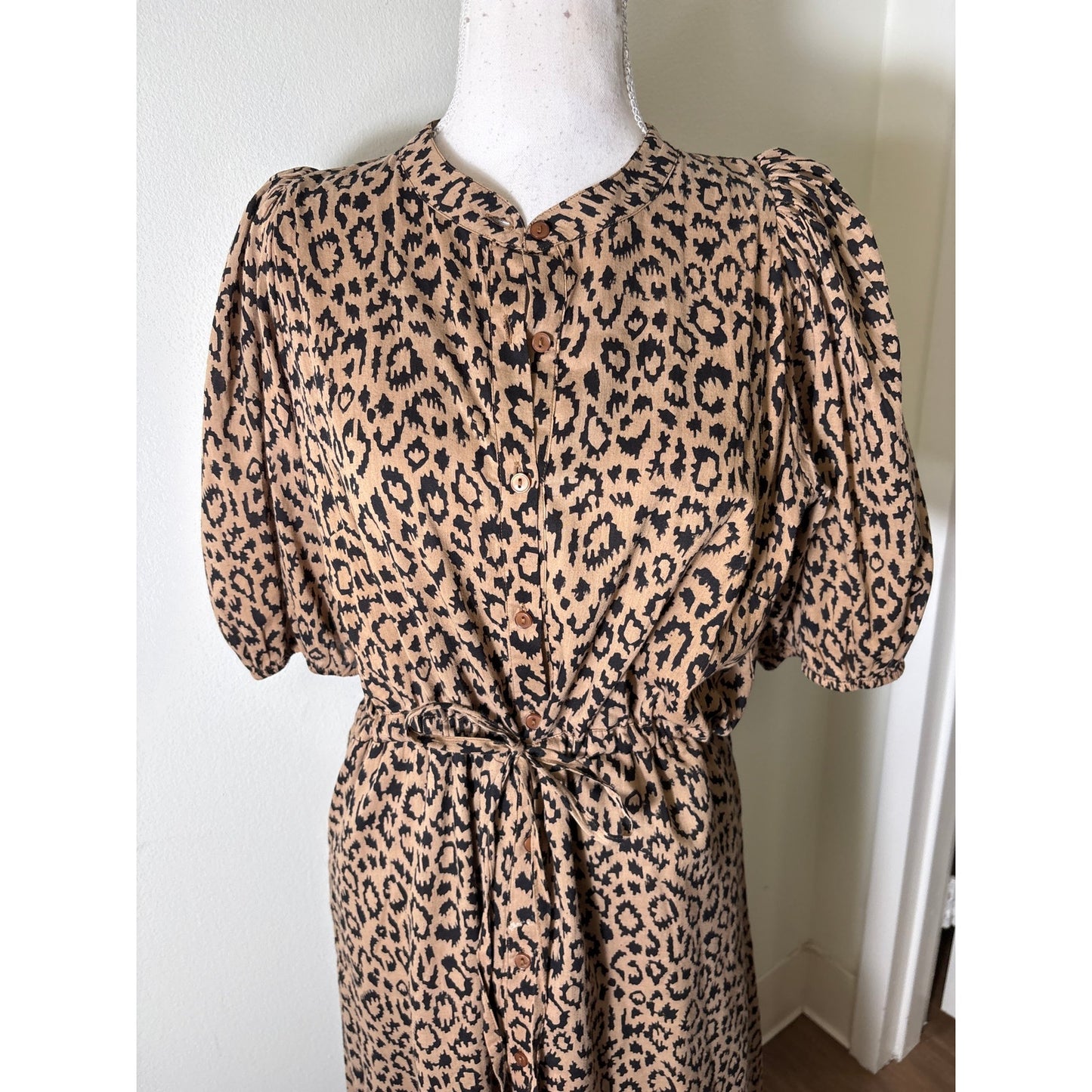 India Collection by Emerson Fry Tan and Black Cotton Button Up Maxi Dress Sz M