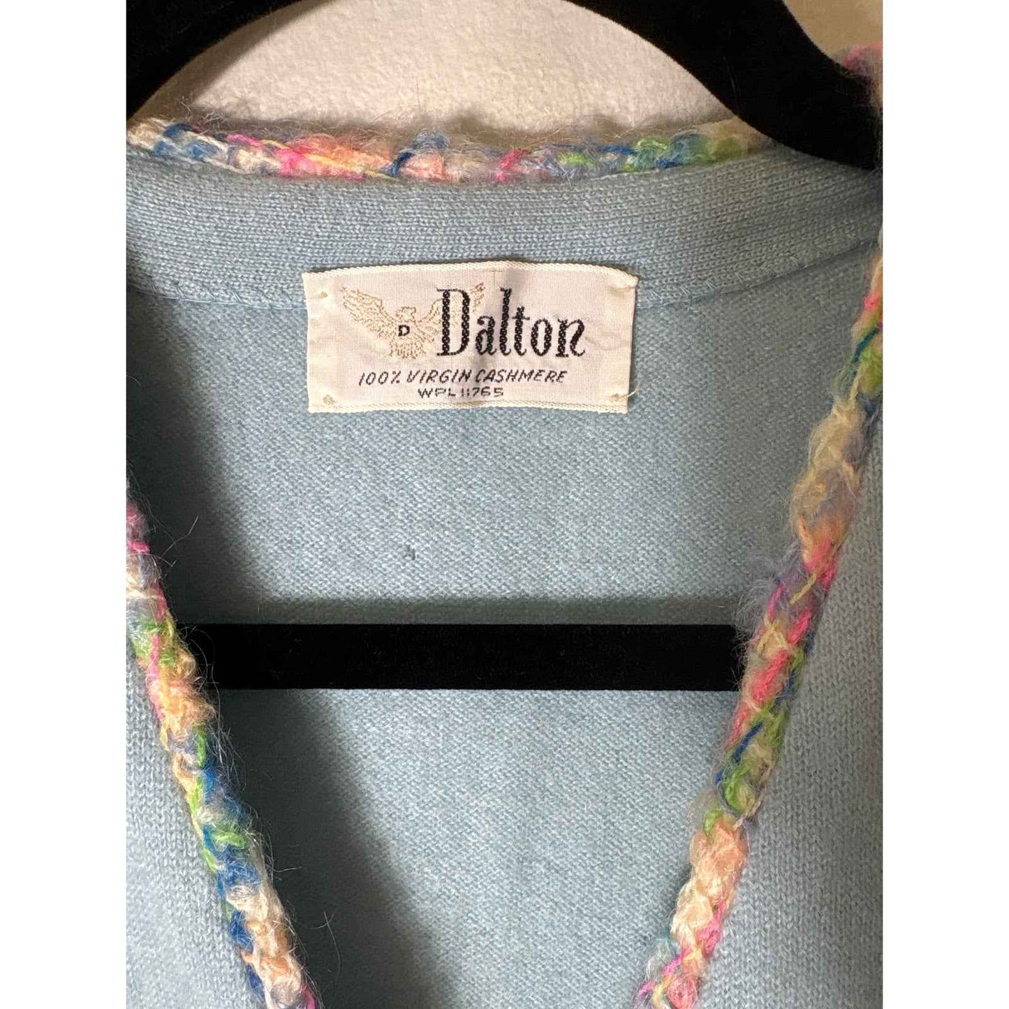 Vintage Dalton Cashmere Light Blue Cardigan with Knit Trim Sz XS