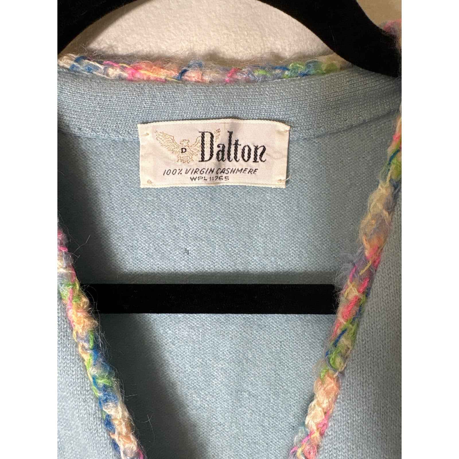 Vintage Dalton Cashmere Light Blue Cardigan with Knit Trim Sz XS