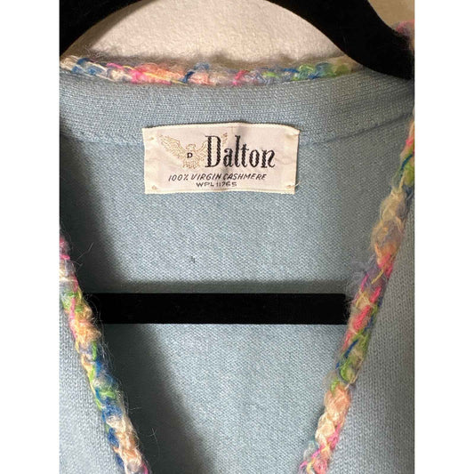 Vintage Dalton Cashmere Light Blue Cardigan with Knit Trim Sz XS