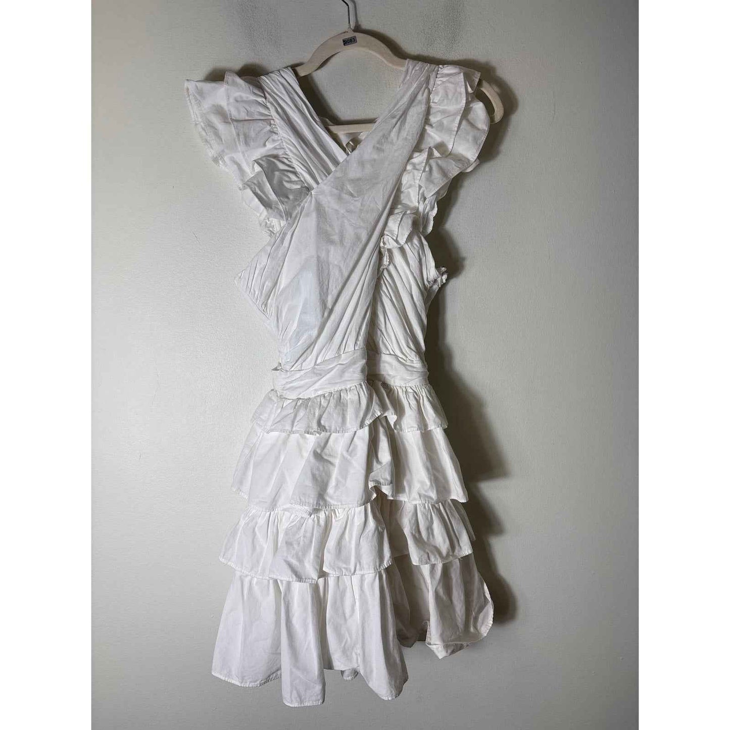 Love the Label White Cotton Flutter Sleeve Ruffle Dress Sz M
