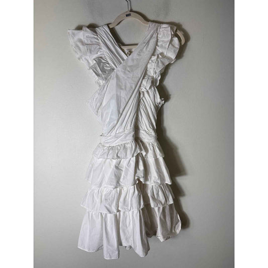 Love the Label White Cotton Flutter Sleeve Ruffle Dress Sz M