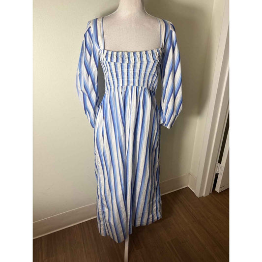 Ganni Blue Striped Long Sleeve Maxi Dress Sz 34 (2)