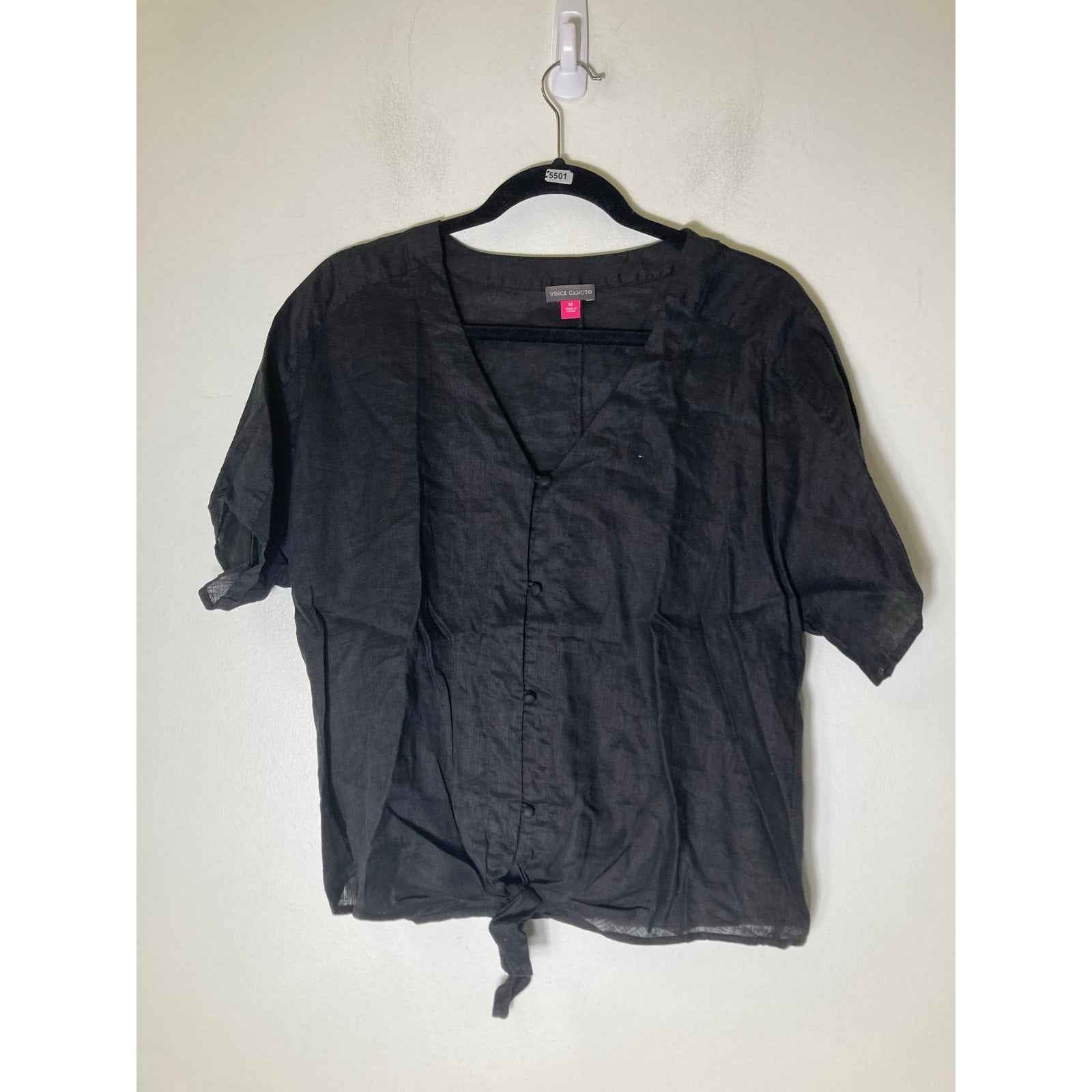 Vince Camuto Black Linen Short Sleeve Button Up Shirt Sz M