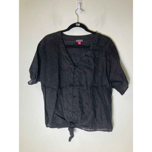 Vince Camuto Black Linen Short Sleeve Button Up Shirt Sz M