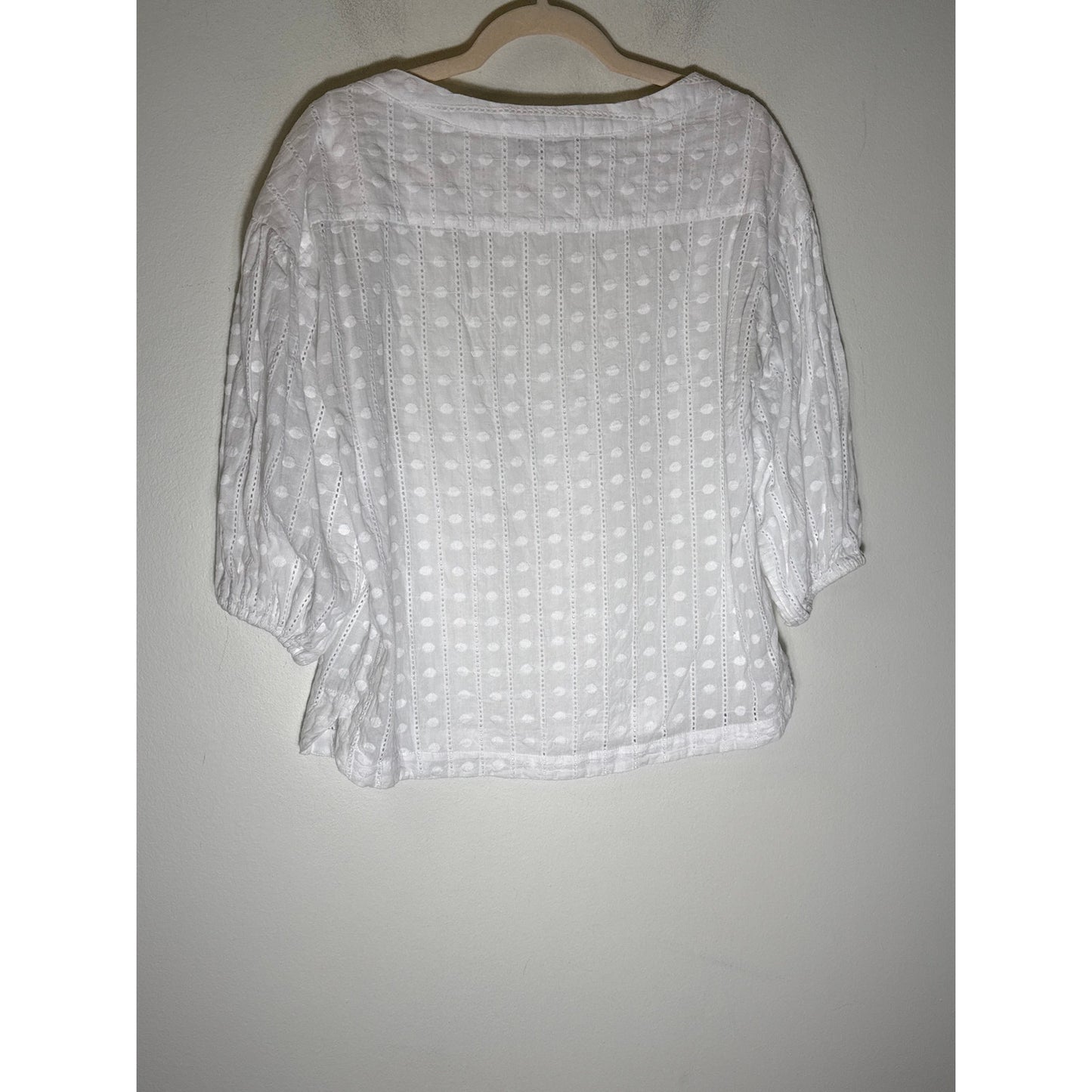 Buru White Cotton Eyelet 3/4 Sleeve Shirt Sz M