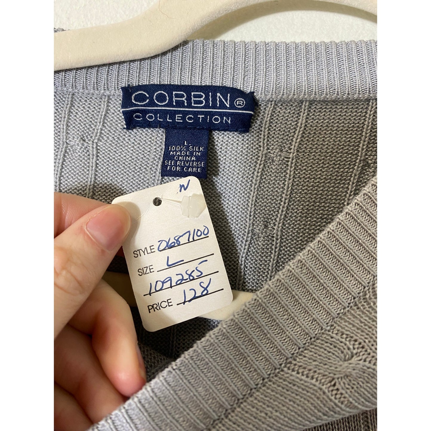 Corbin Collection Grey Cable Knit Sweater Sz Large