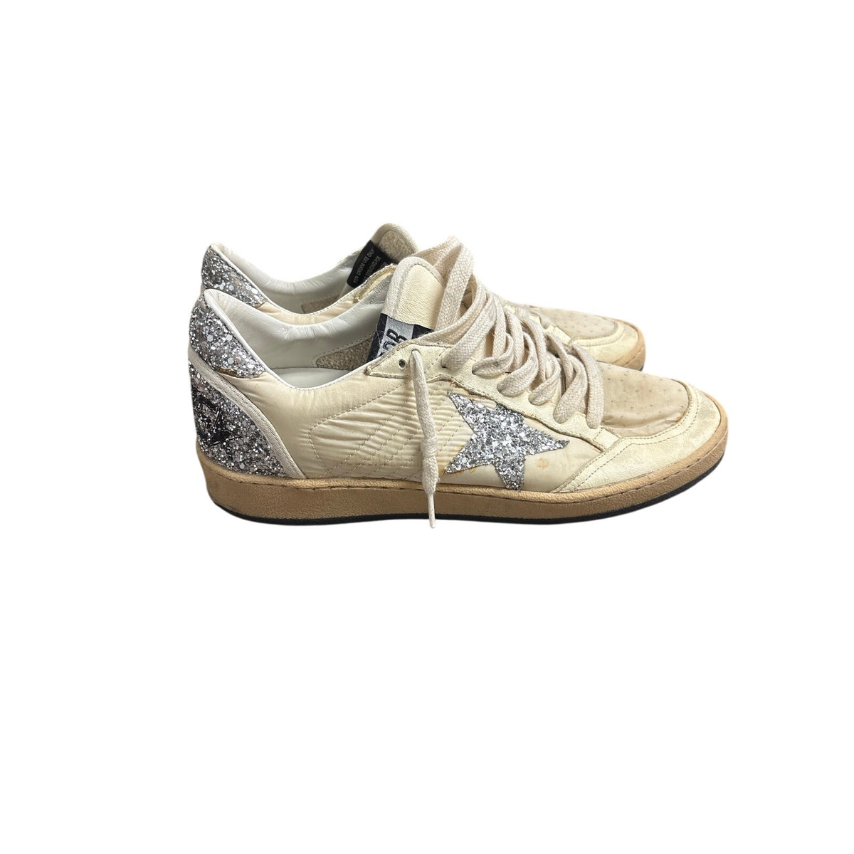 Golden Goose Cream With Silver Stark Ballstar Tennis Shoes Sz 39  (8.5)