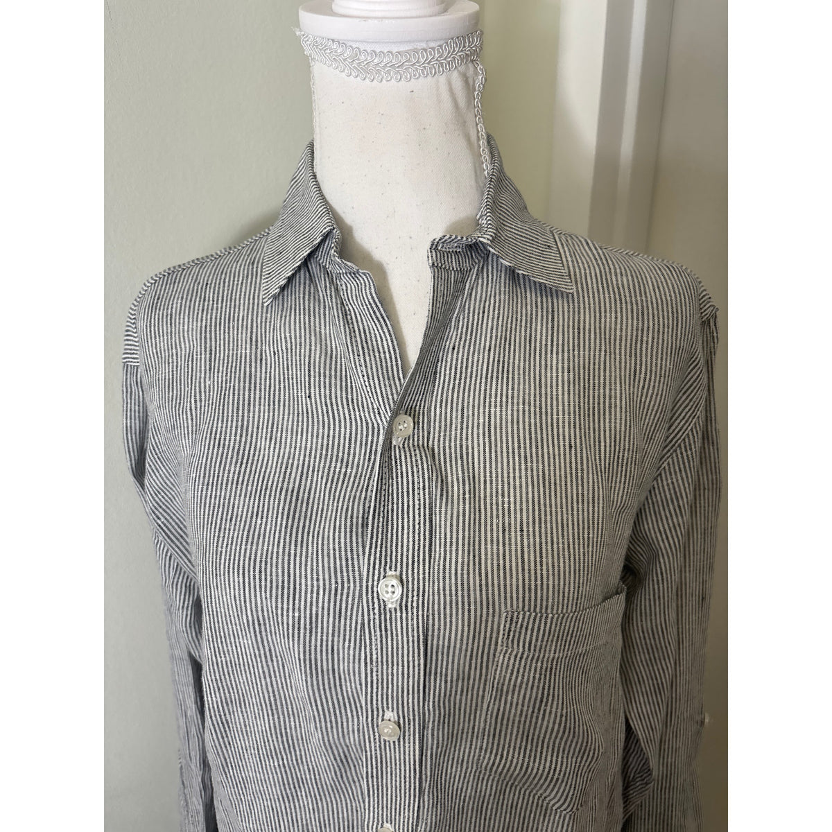 Emily Phillips Nashville Blue Pin Stripe Long Sleeve Linen Shirt Dress Sz 4