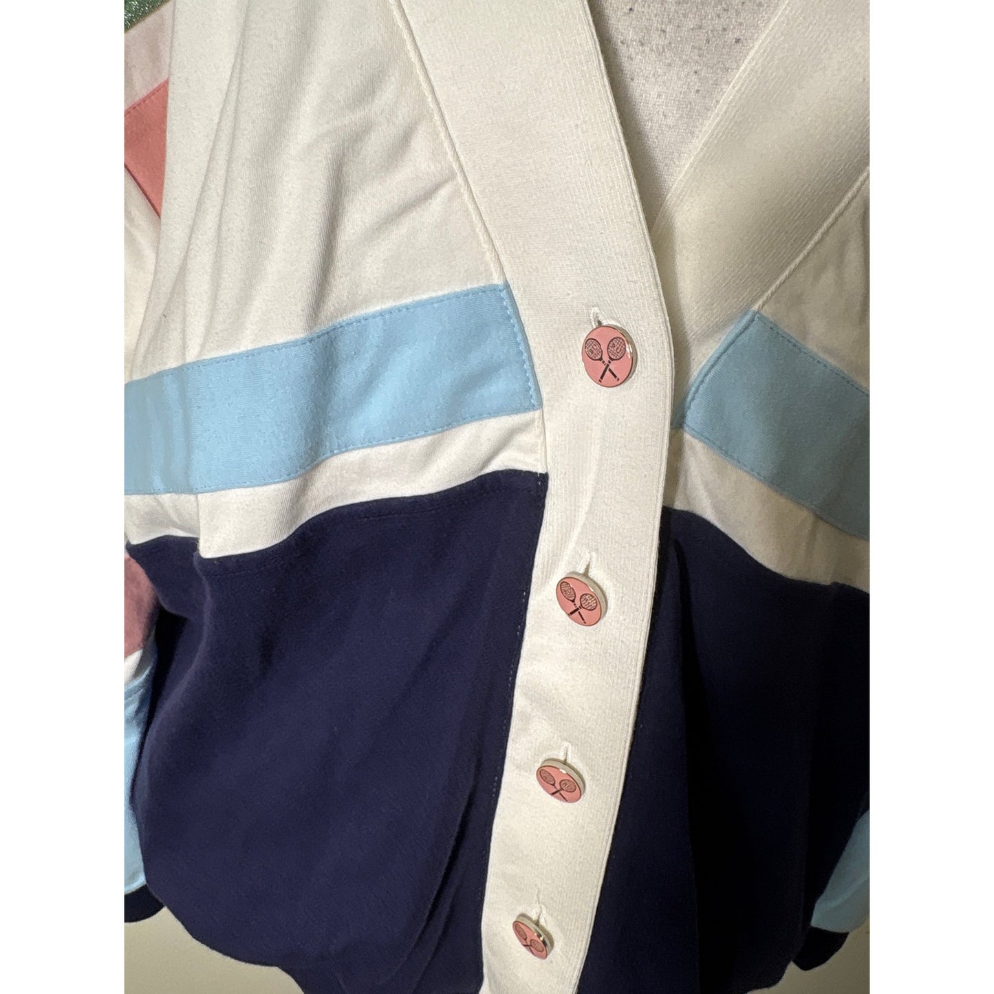 NWT Buru Navy Colorblock Tennis Cardigan Sz L/XL