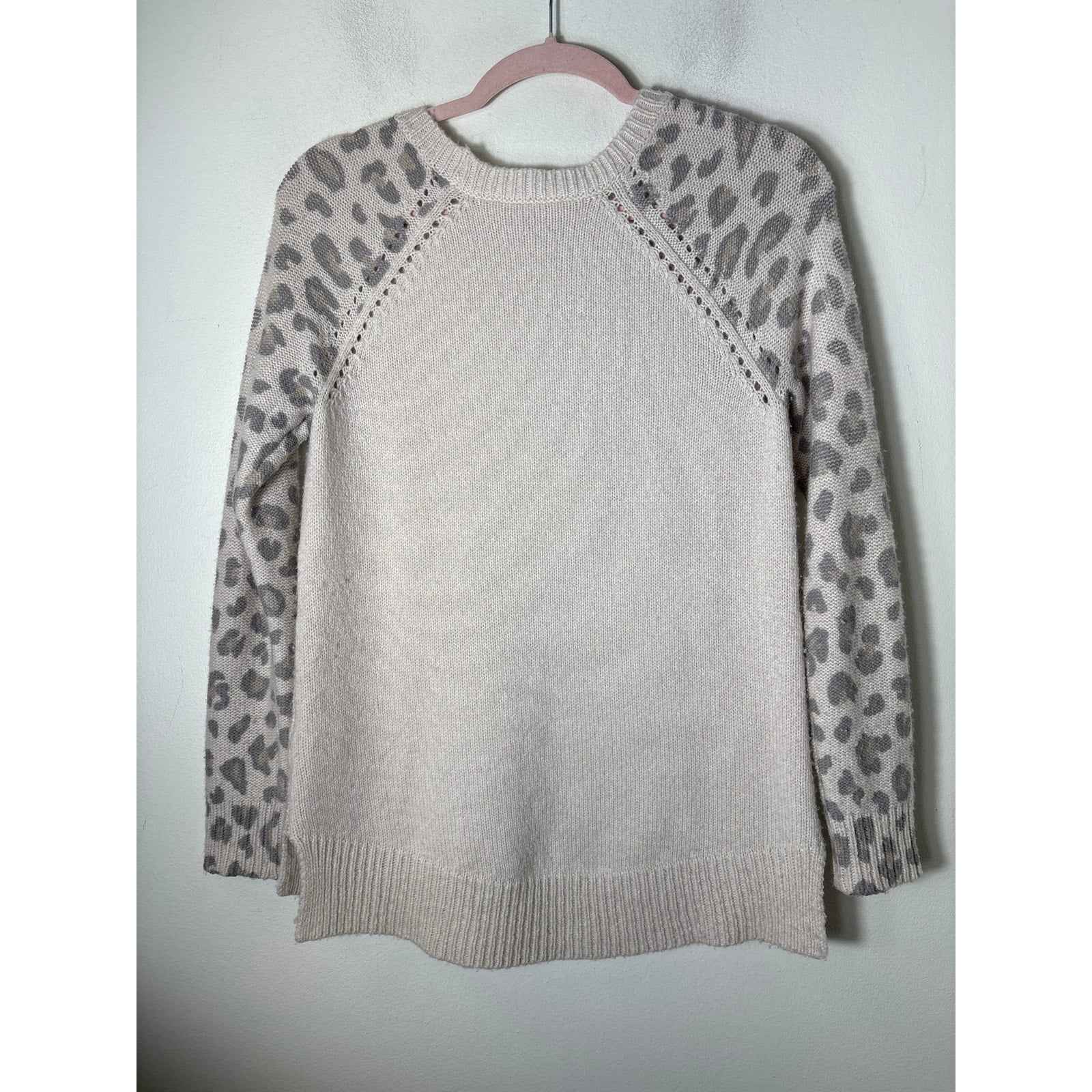 Rebecca Taylor Cheetah Sleeve Cream Sweater Sz XS
