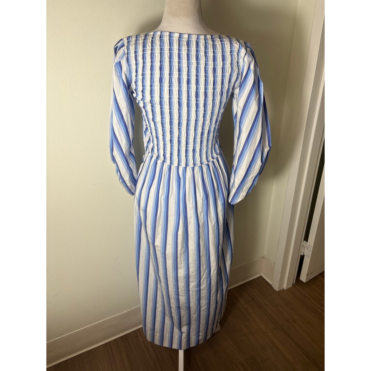 Ganni Blue Striped Long Sleeve Maxi Dress Sz 34 (2)