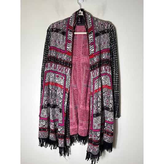 ZOZO Pink, Red, and Blake Printed Sweatshirt Open Cardigan Sz M