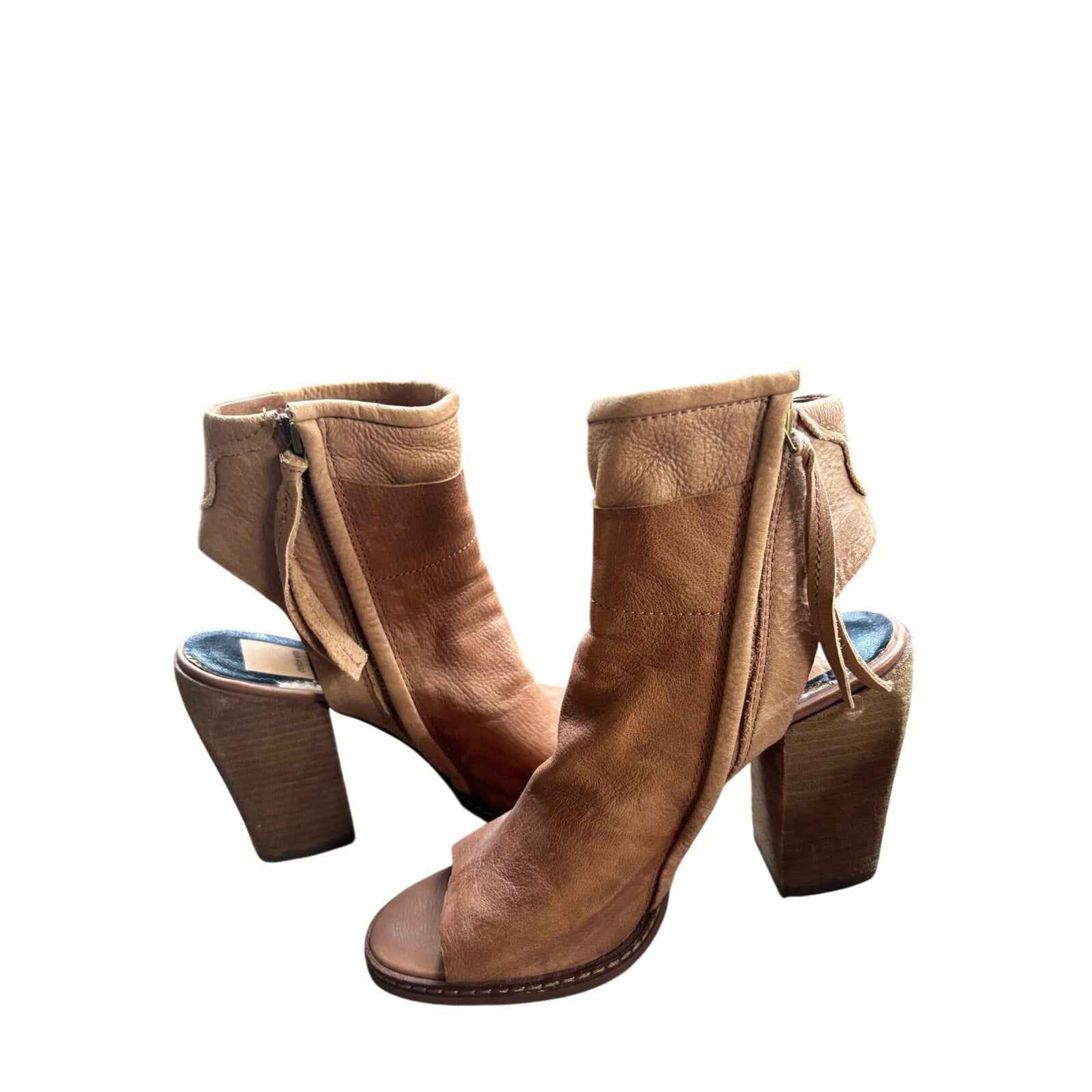 Dolce Vita Brown Leather Peep Toe High Heel Cut Out Booty Sz 8.5