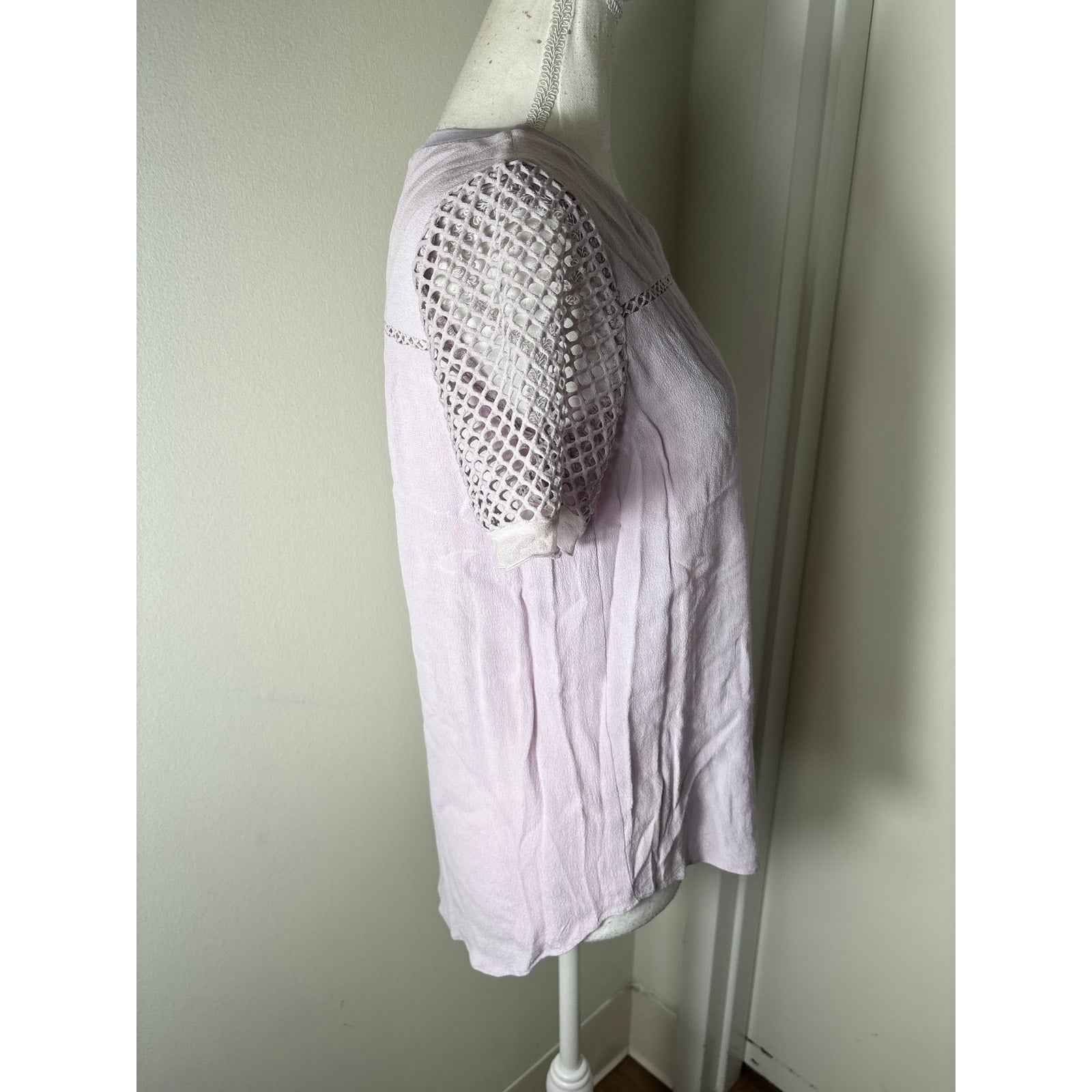 Rebecca Taylor Lavender Short Mesh Sleeve Crew Neck Shirt Sz 4