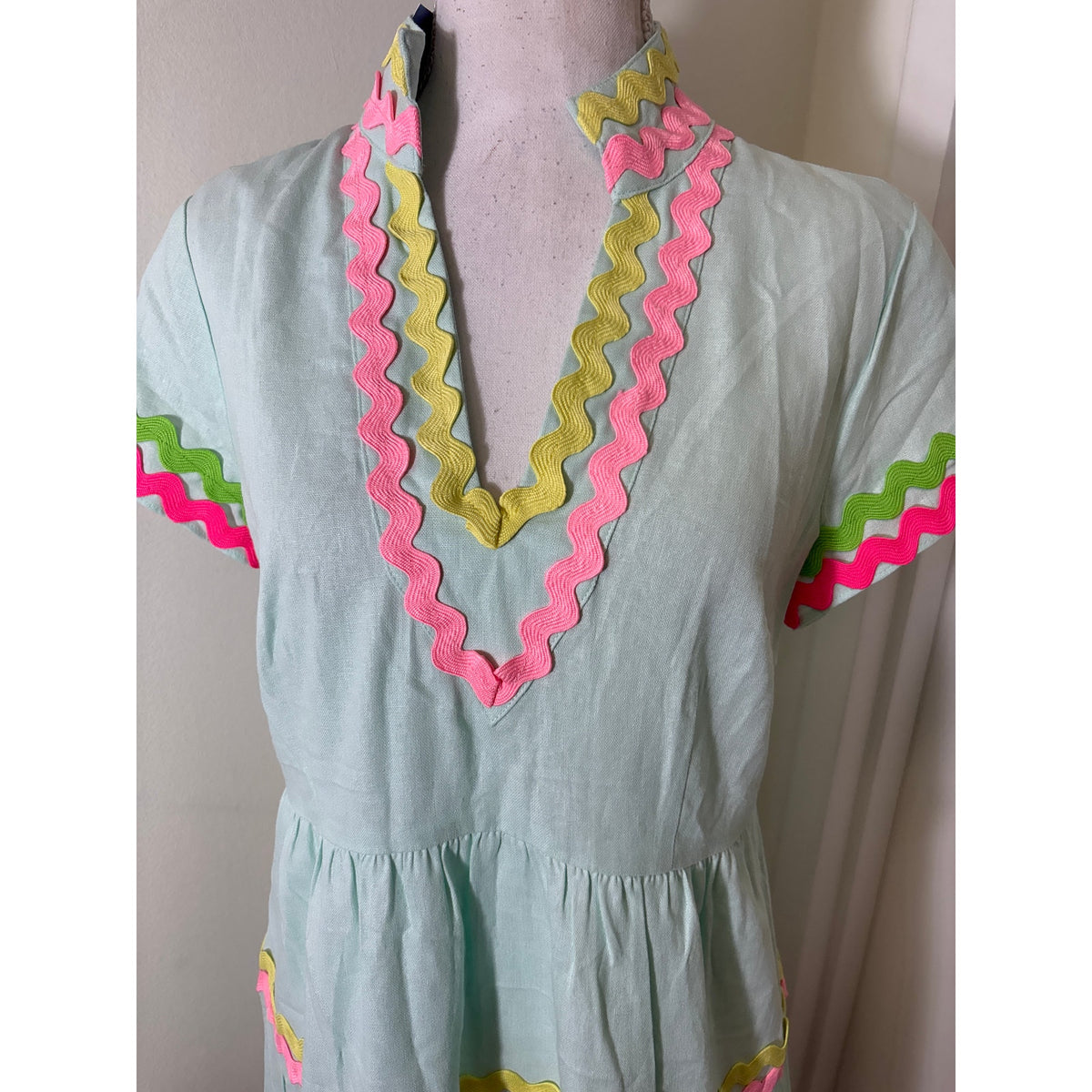 NWT Sail To Stable Sky Ric Race Trimmed Linen Dress sz S