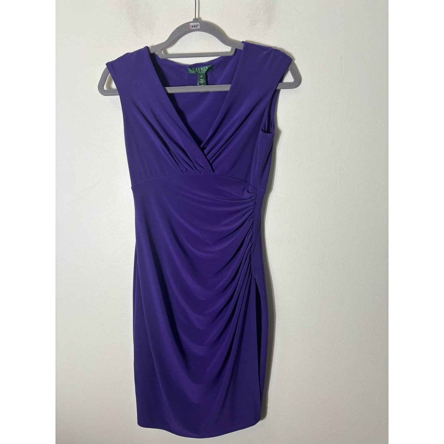 Lauren Ralph Lauren Purple Sleeveless Ruched Midi Dress Sz 2P