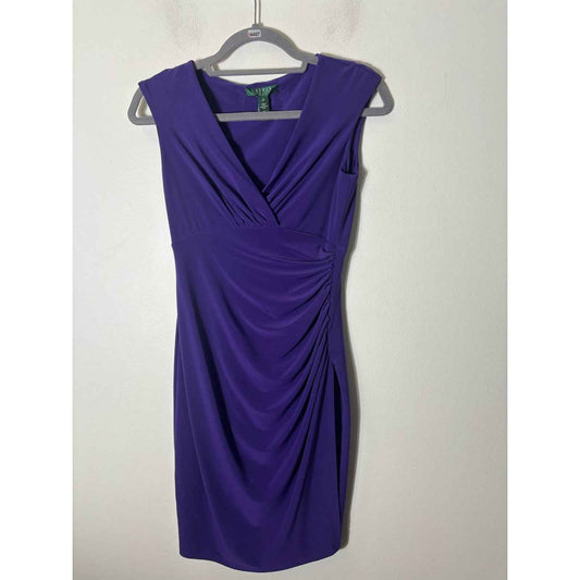 Lauren Ralph Lauren Purple Sleeveless Ruched Midi Dress Sz 2P