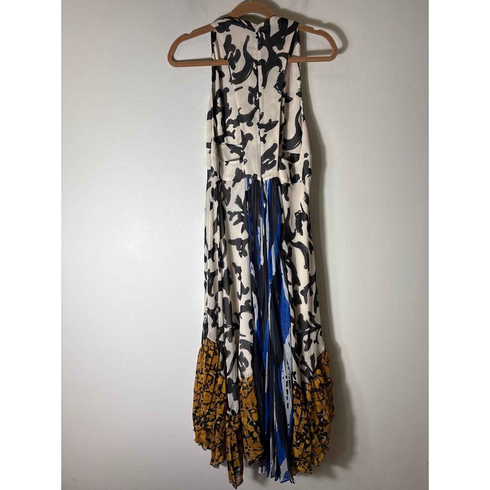 Zara Black White Sleeveless V-Neck Flowy Maxi Dress sz M