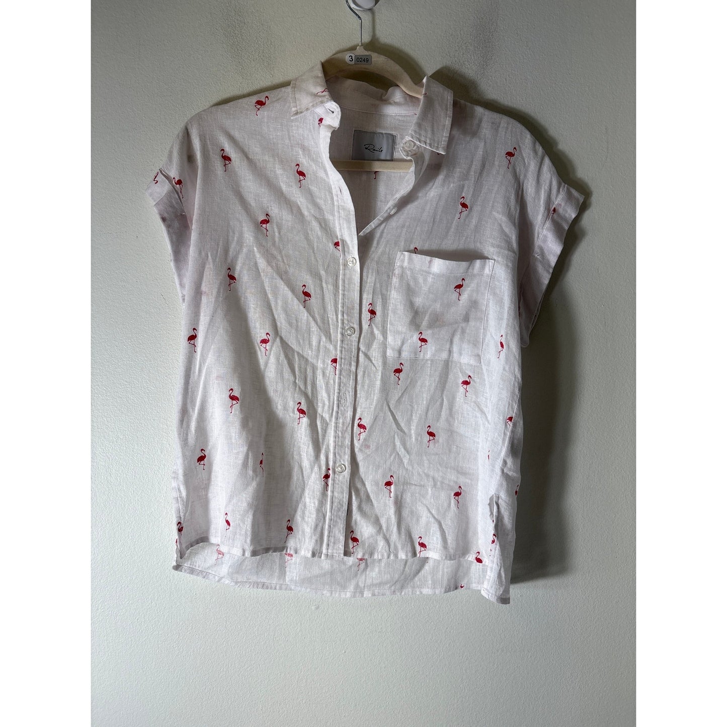 Rails White Cap Sleeve Button Up Flamingo Shirt Sz XS