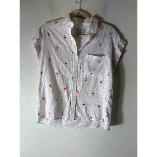 Rails White Cap Sleeve Button Up Flamingo Shirt Sz XS