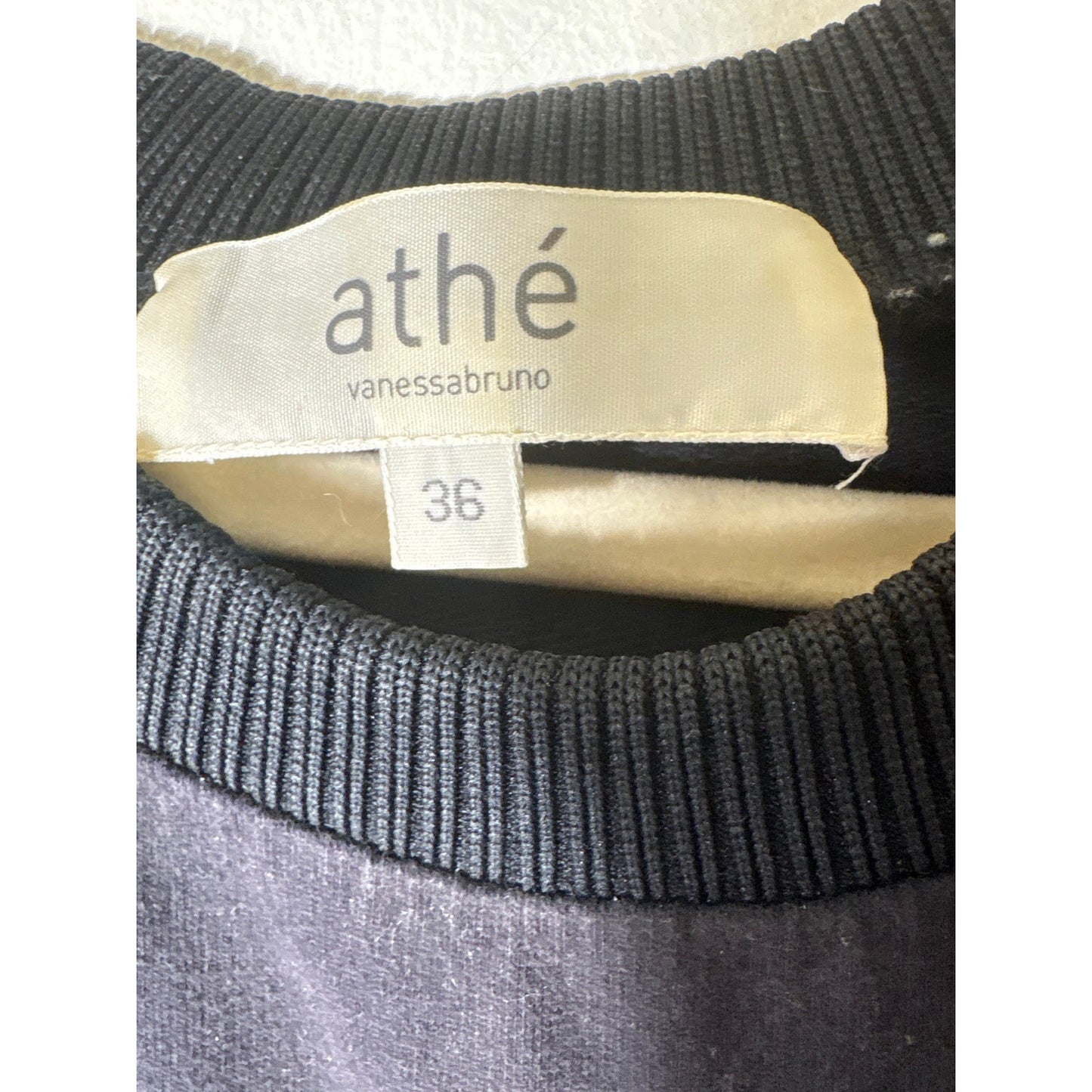 Athe Black Navy Mixed Media Short Sleeve Knee Length Dress Sz 36
