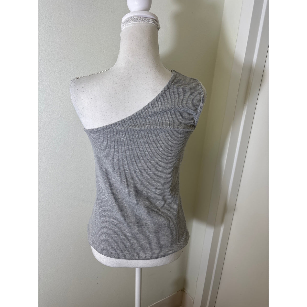 JUST Female Gray One Shoulder Ribbed Knit Tank Sz M