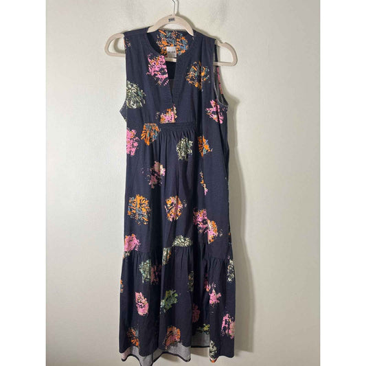 NIC+Zoe Black Multicolor Sleeveless Cotton Maxi Dress Sz LP