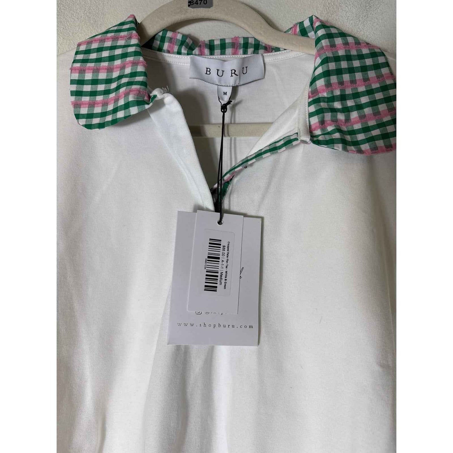 NWT Buru White Long Sleeve "Cropped Peter Pan Tee" Sz M