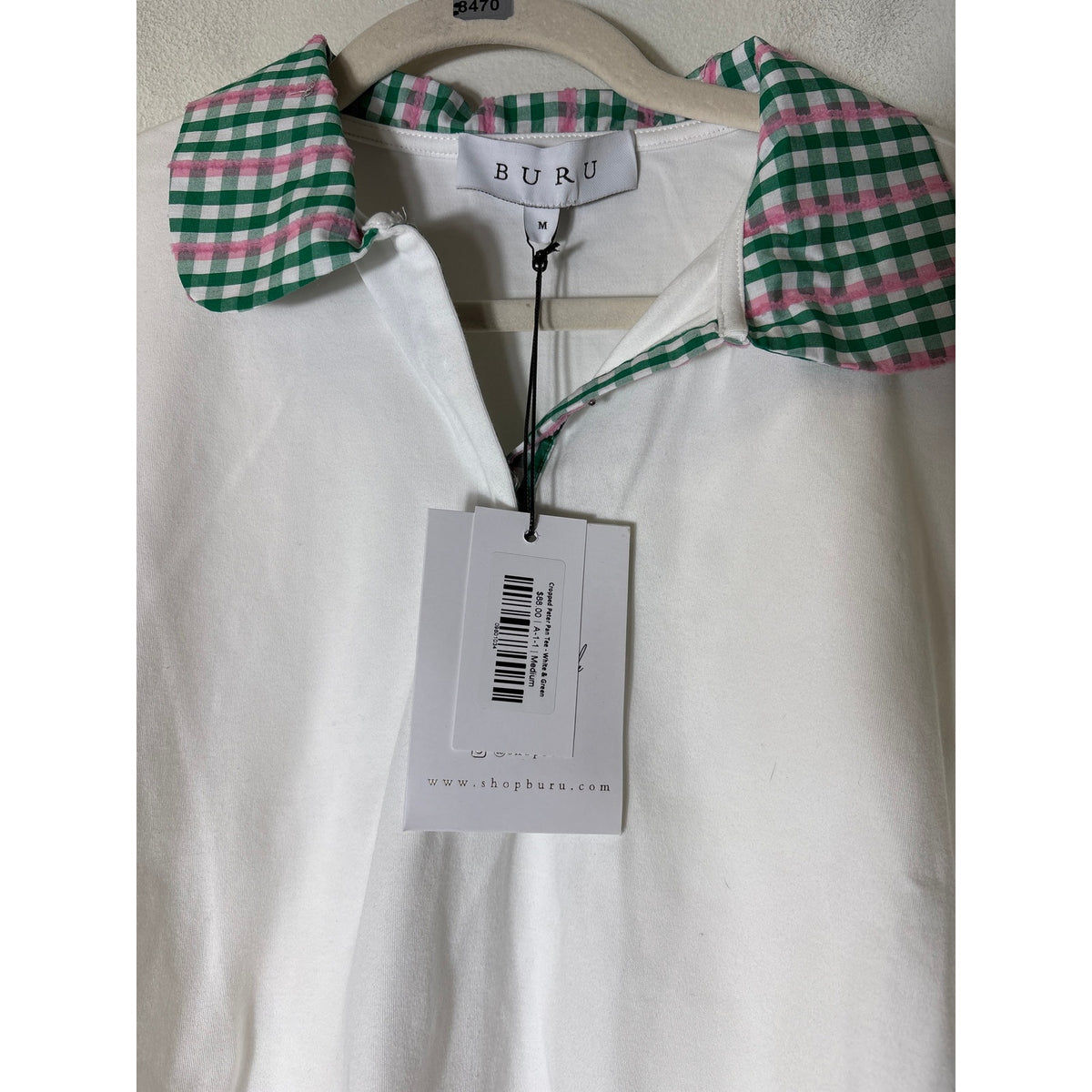 NWT Buru White Long Sleeve "Cropped Peter Pan Tee" Sz M