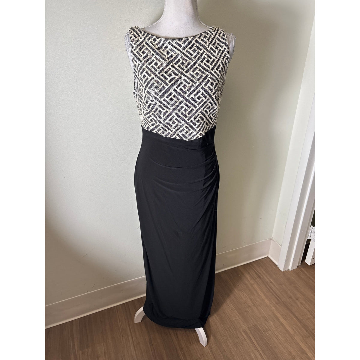 Lauren by Ralph Lauren Black and White Sequin Evening Dress Sz 8