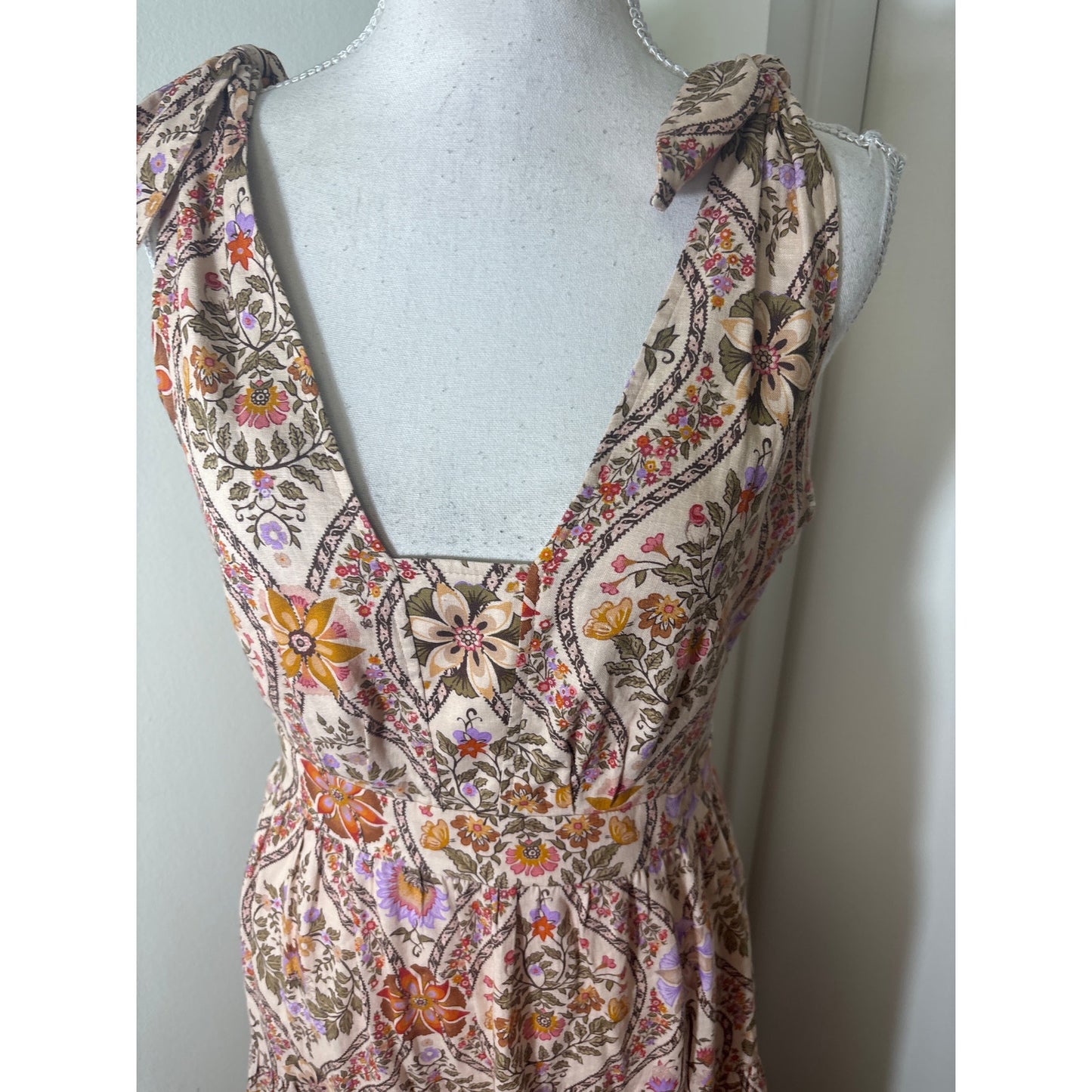 Derek Lam Orange and Pink Floral Shoulder Tie Maxi Dress Sz 4