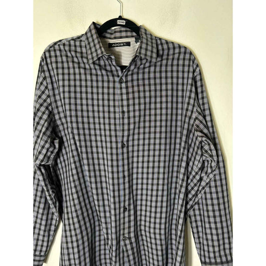 Men's Axist Blue Plaid Long Sleeve Cotton blend Button Down Shirt Sz L