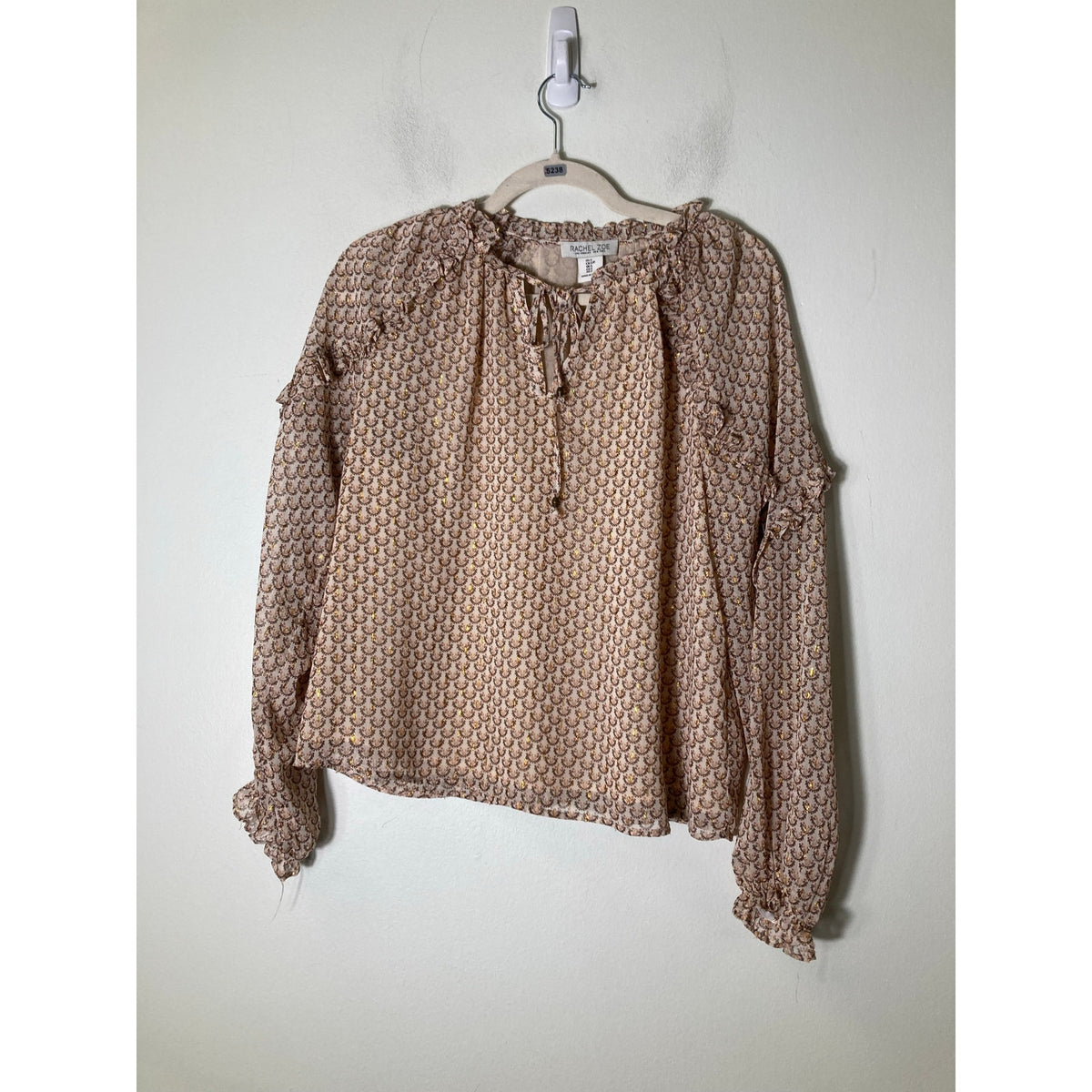 Rachel Zoe Pink Gold Long Sleeve Top with Ruffle Detailing Sz S