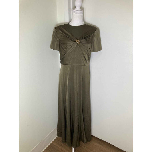 NWT Roland Mouret Olive Green Satin Crepe w Drape Dress Sz 8