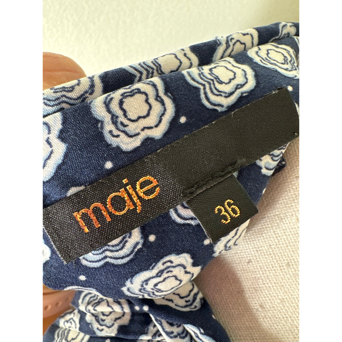 Maje Navy White Long Sleeve Pleated Mini Dress Sz 36