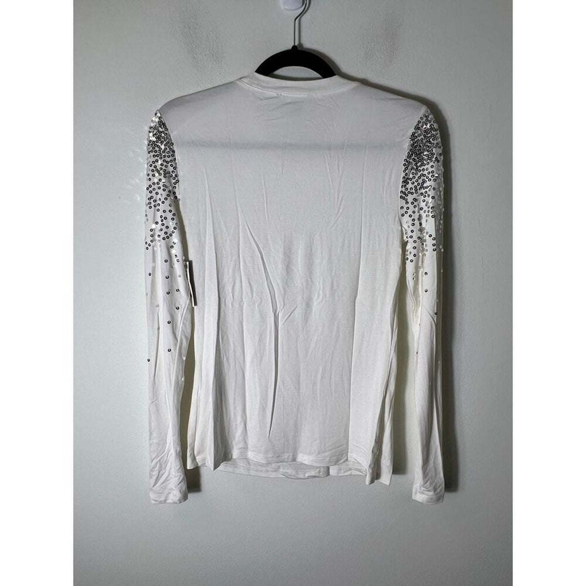 International Concepts White Sequined Long Sleeve Top Small