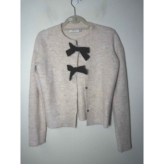 Greylin Tan Cardigan Sweater with Black Bows Sz S