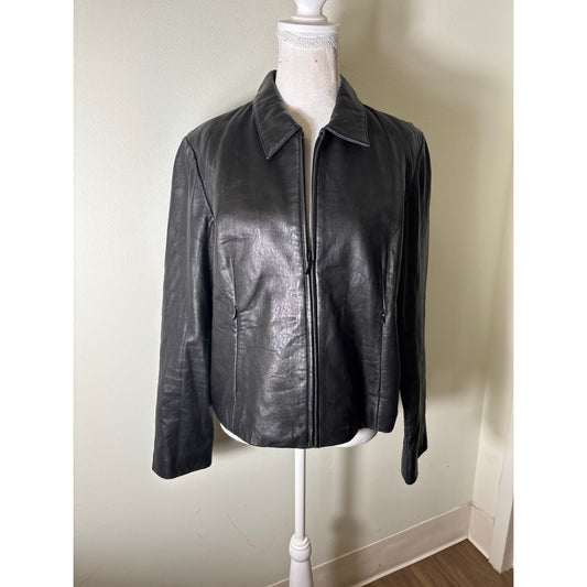 Wilsons Leather Black Leather Front Zip Jacket Sz L