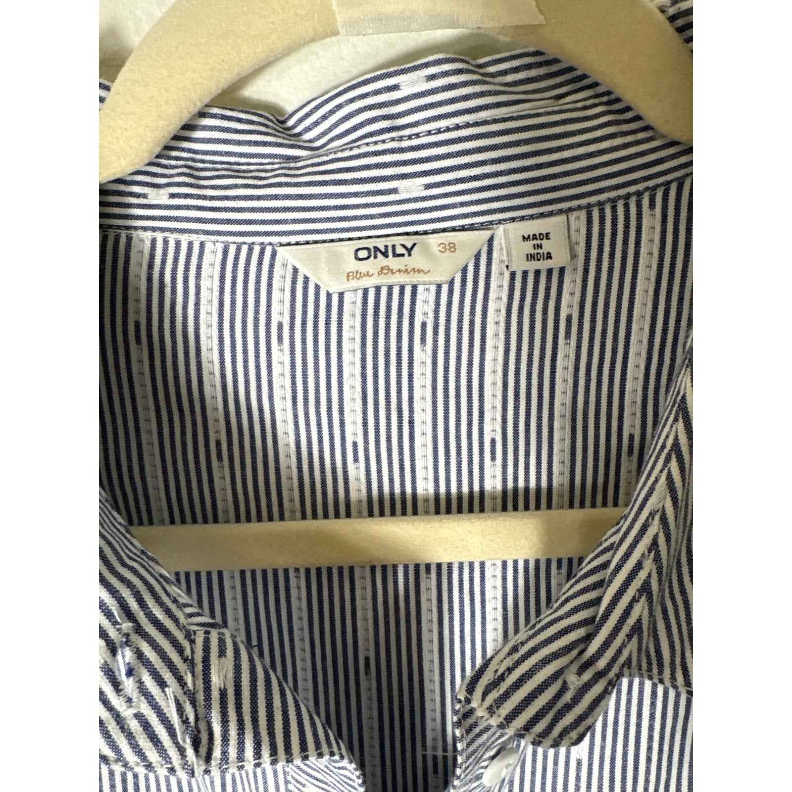 Only Blue Denim Blue and White Stripe Half Sleeve Button Dress Sz 38