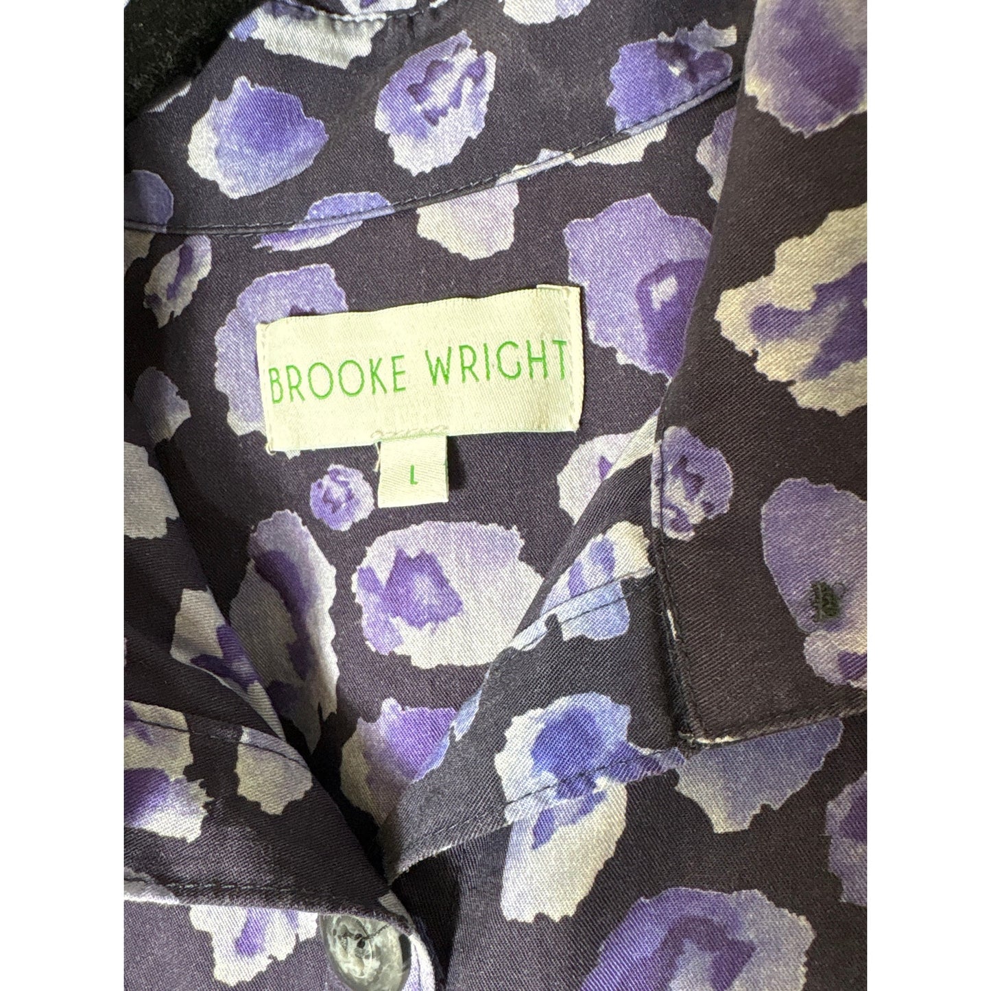 Brooke Wright Navy and Purple Cheetah Print Button Up Shirt Dress Sz L