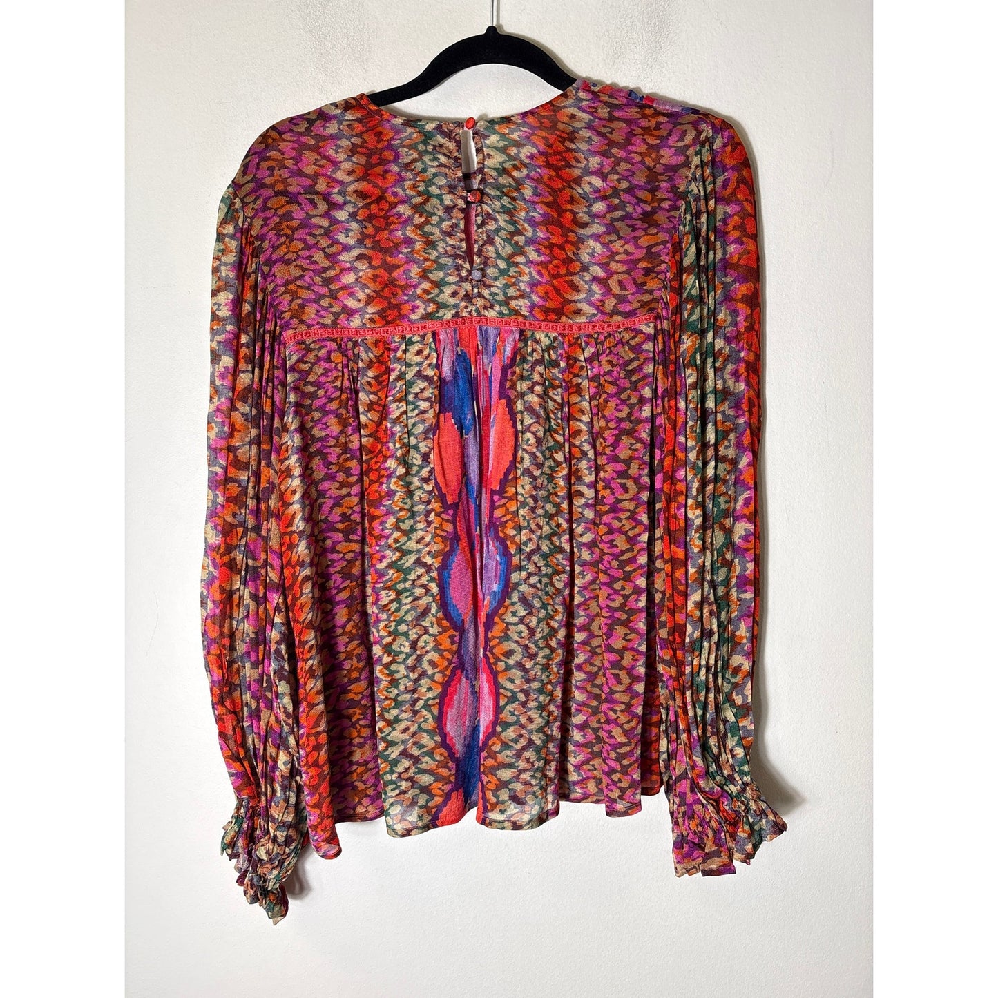BLANK London Red Long Puff Sleeve Boho Sheer Top Sz S