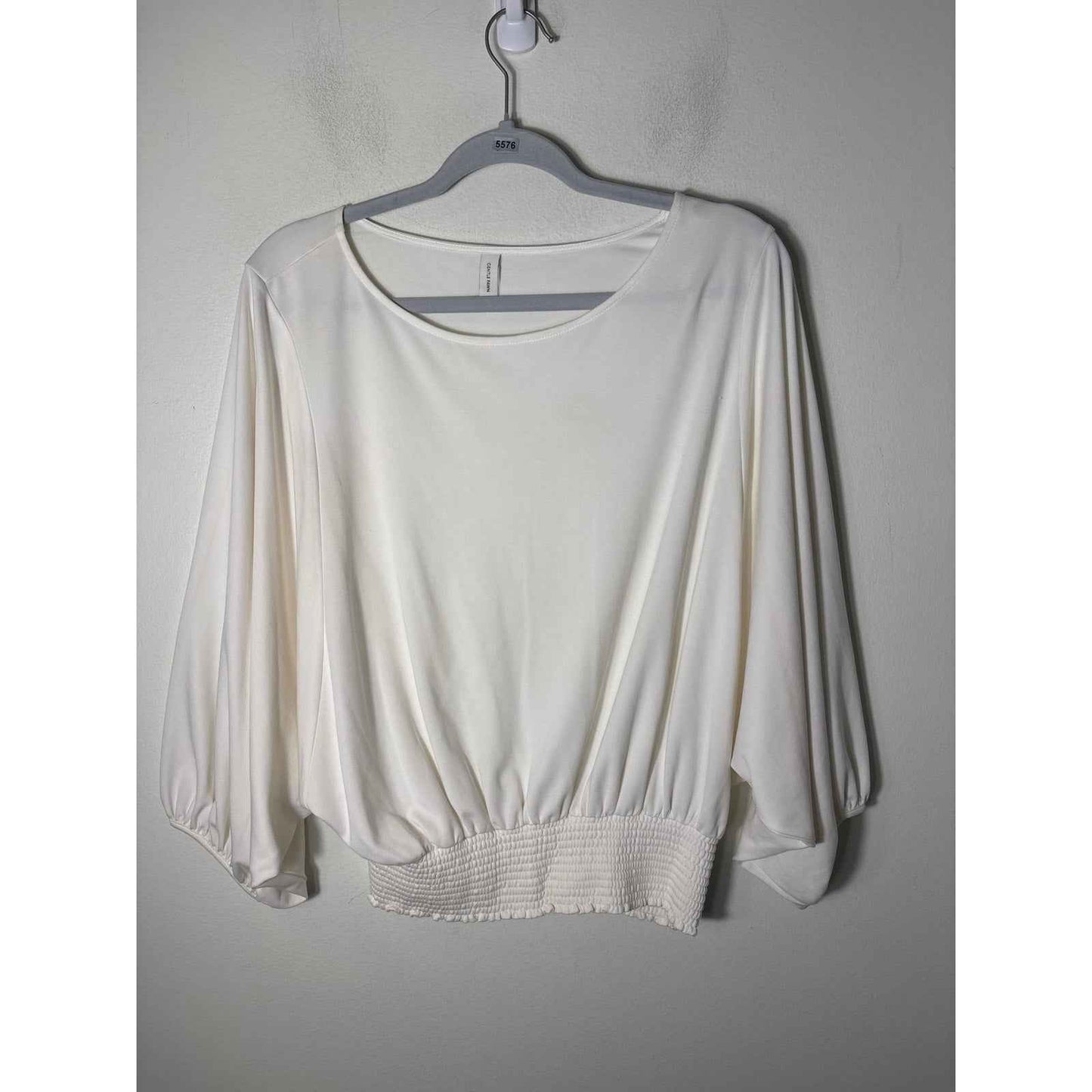 Gental Fawn Winter White Bat Wing Sleeves Smocked Waist Top Sz S
