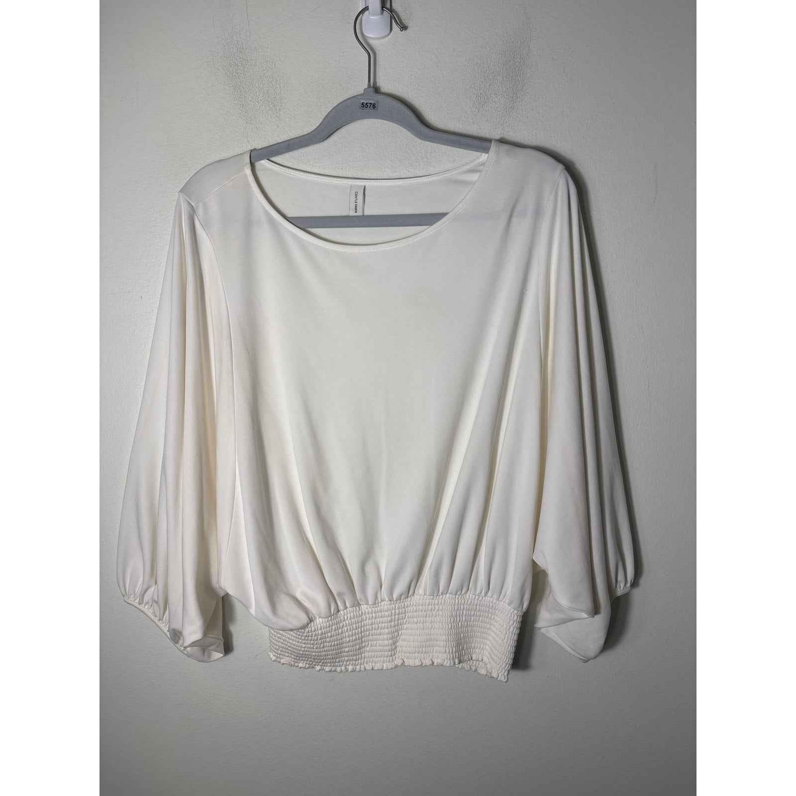 Gental Fawn Winter White Bat Wing Sleeves Smocked Waist Top Sz S