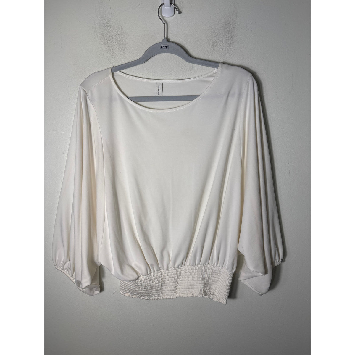 Gental Fawn Winter White Bat Wing Sleeves Smocked Waist Top Sz S