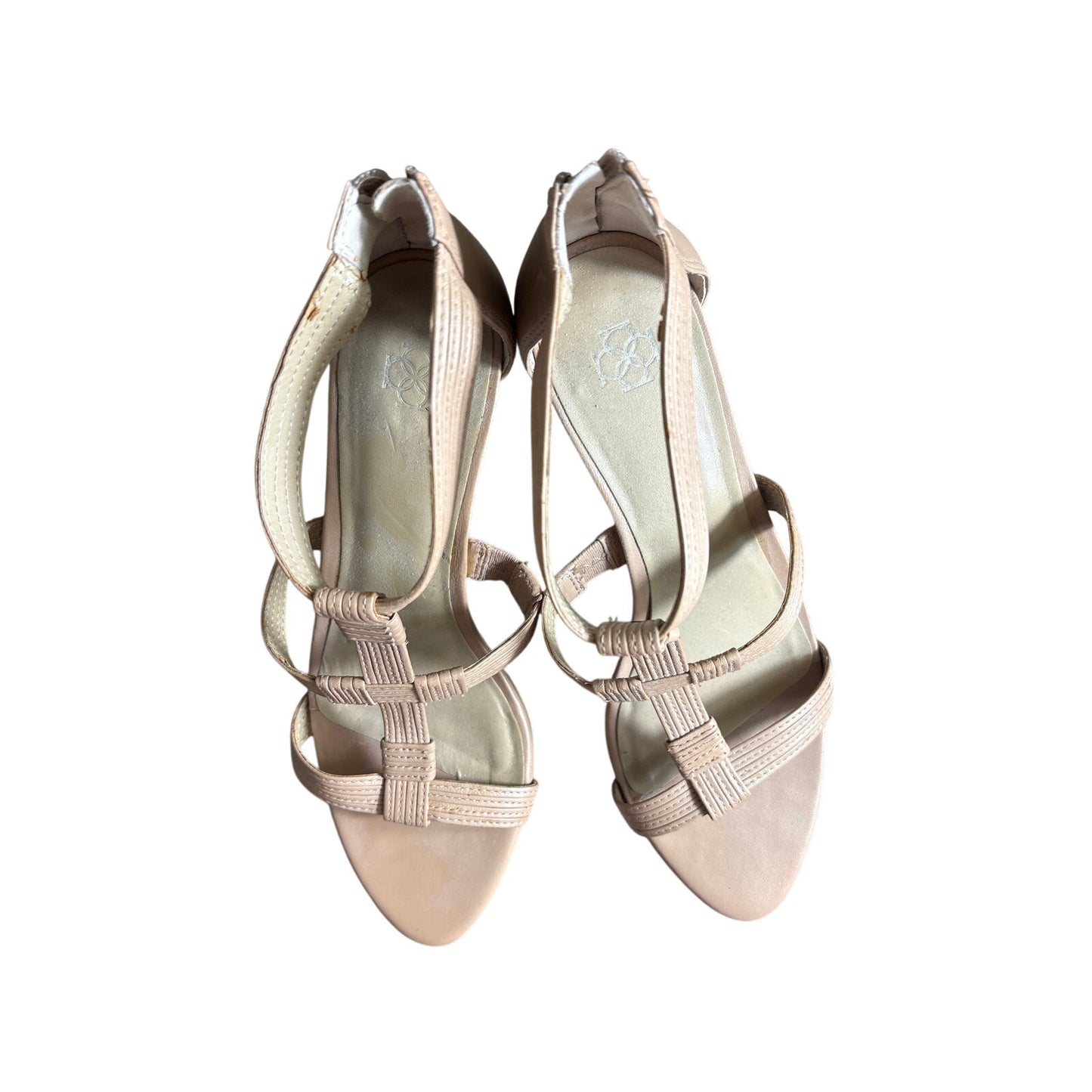 Ann Taylor Nude Mid Heel Back Zip Sandal Sz 8.5