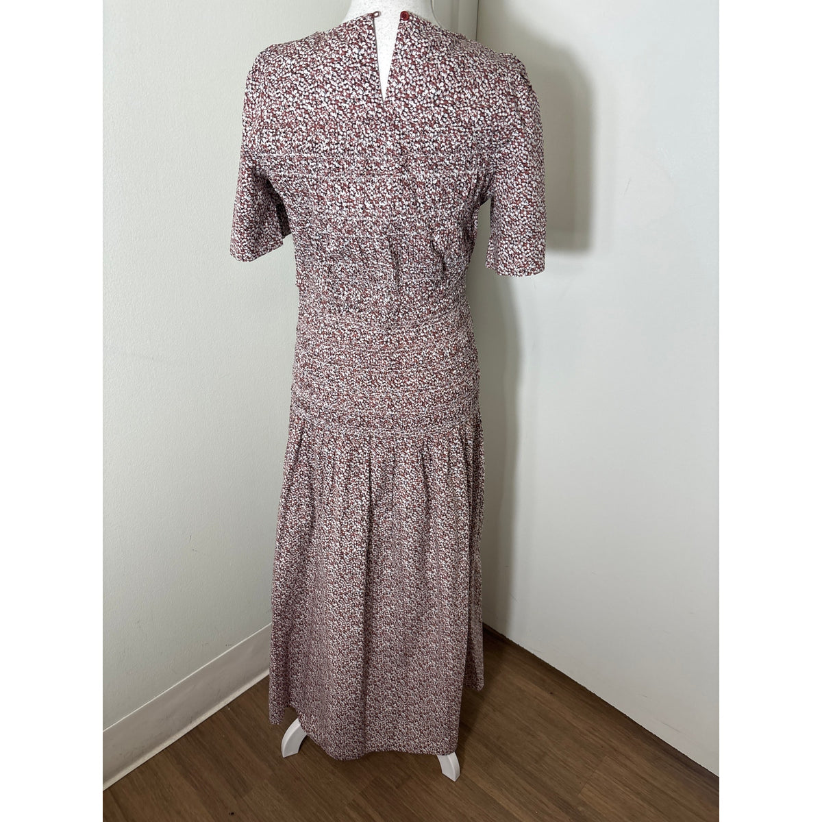 Apiece Apart Brown and White Floral Smocked Bodice Short Sleeve Maxi Dress Sz S