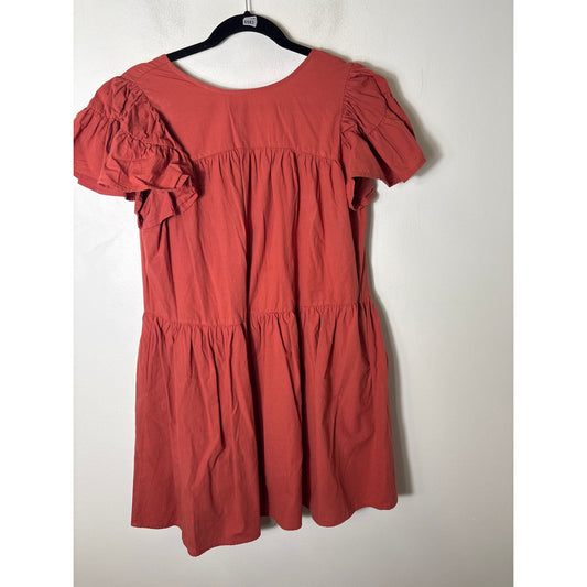 PINCH Burnt Orange Flutter Sleeve Tiered Cotton Baby Doll Dress Sz M