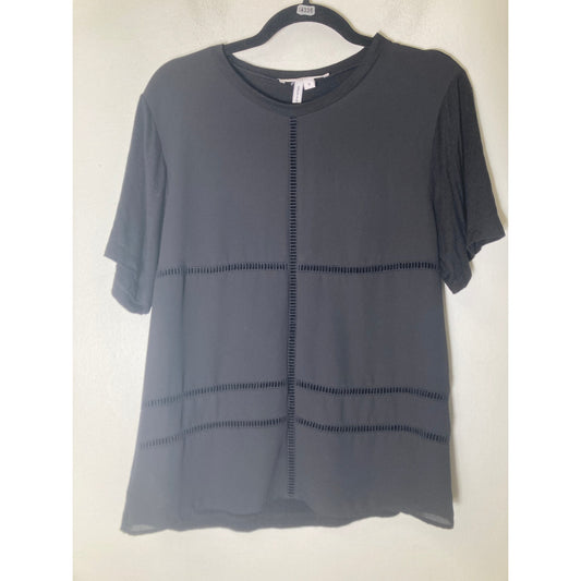 BCBG Generation Black Short Sleeve Mixed Media Shirt Sz S